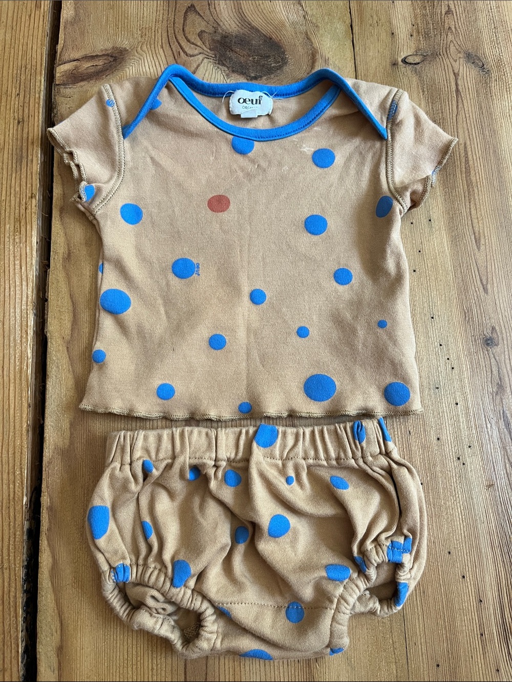 Set/2 OEUF Organic 3-6M Brown Polka Dot Tee & Diaper Cover Outfit